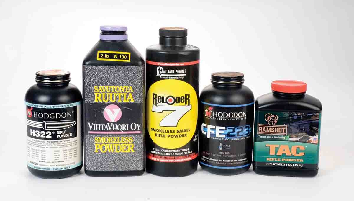 These five powders were used to test six bullets in two .222 Remington Magnum rifles.